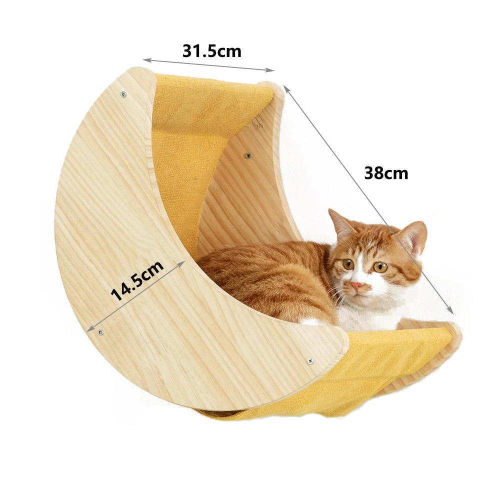 Wall-Mounted Cat Climbing Rope with Wooden Steps – Sisal Rope Scratcher & Climbing Furniture