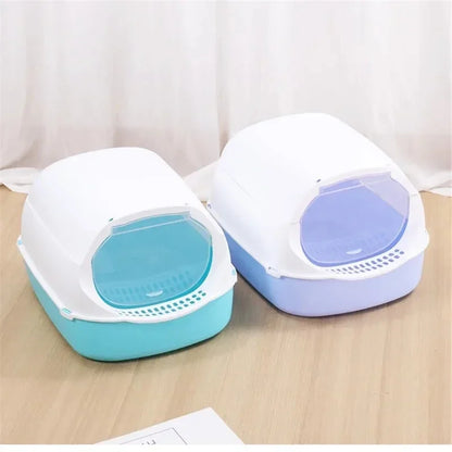 Semi-Enclosed Cat Litter Box – Splashproof Tray
