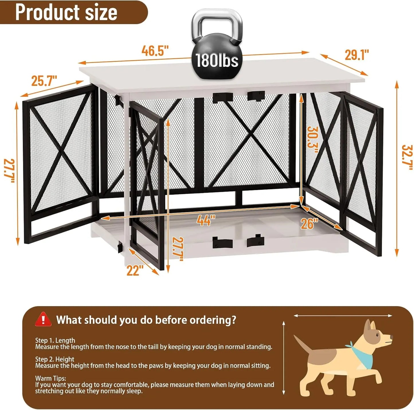 Wooden Dog Crate Furniture with Double Doors – Stylish Dog Cage for Large Breeds