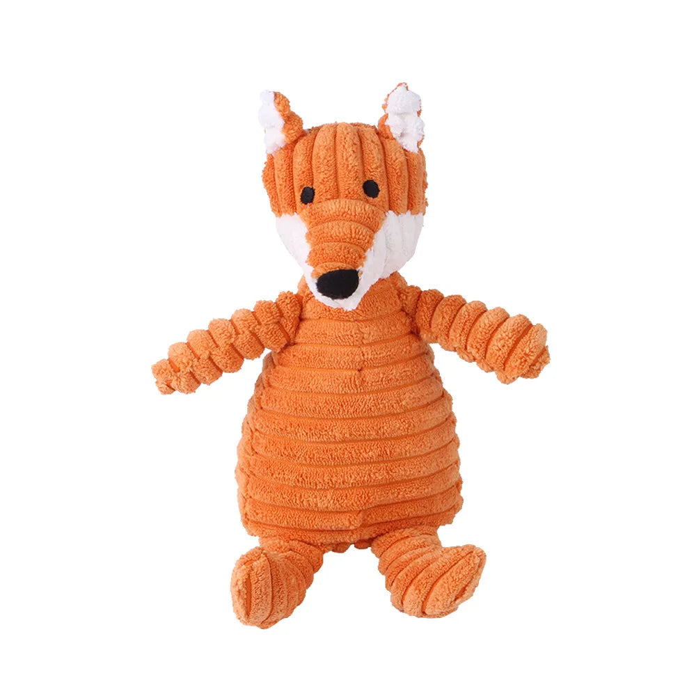 Corduroy Animal Plush Dog Toy – Squeaky Chew Toy