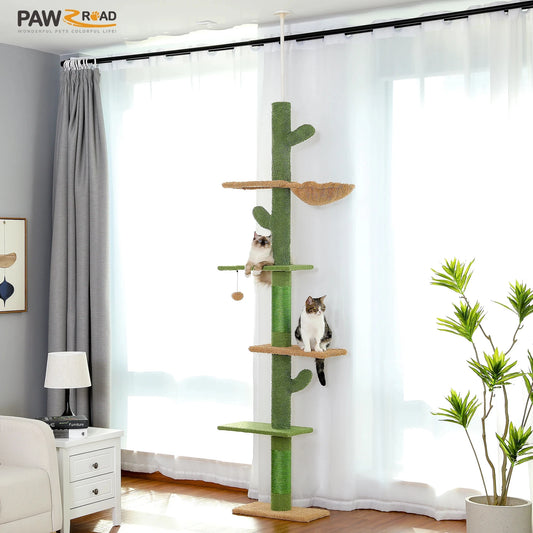 5-Tier Floor-to-Ceiling Cat Tower – Cactus Climbing Tree