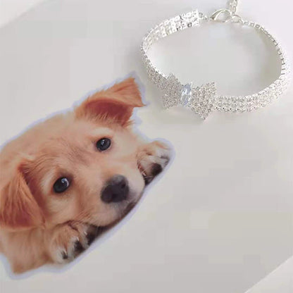 Rose Gold Zircon Bow Tie Collar – Adjustable Dog & Cat Necklace