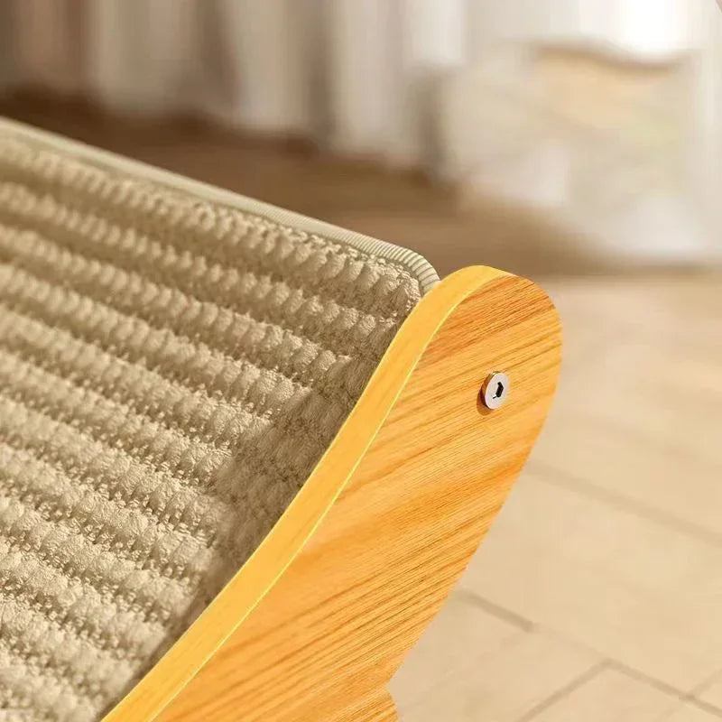 2-in-1 Wooden Cat Scratcher Bed – Detachable Scratch Pad & Sleeping Loun