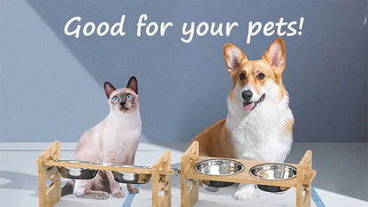 Stainless Steel Double Pet Bowl with Folding Stand