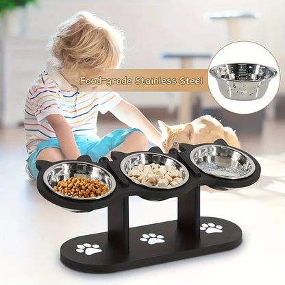 WoodyPaws™ Adjustable 3-Bowl Elevated Pet Feeder