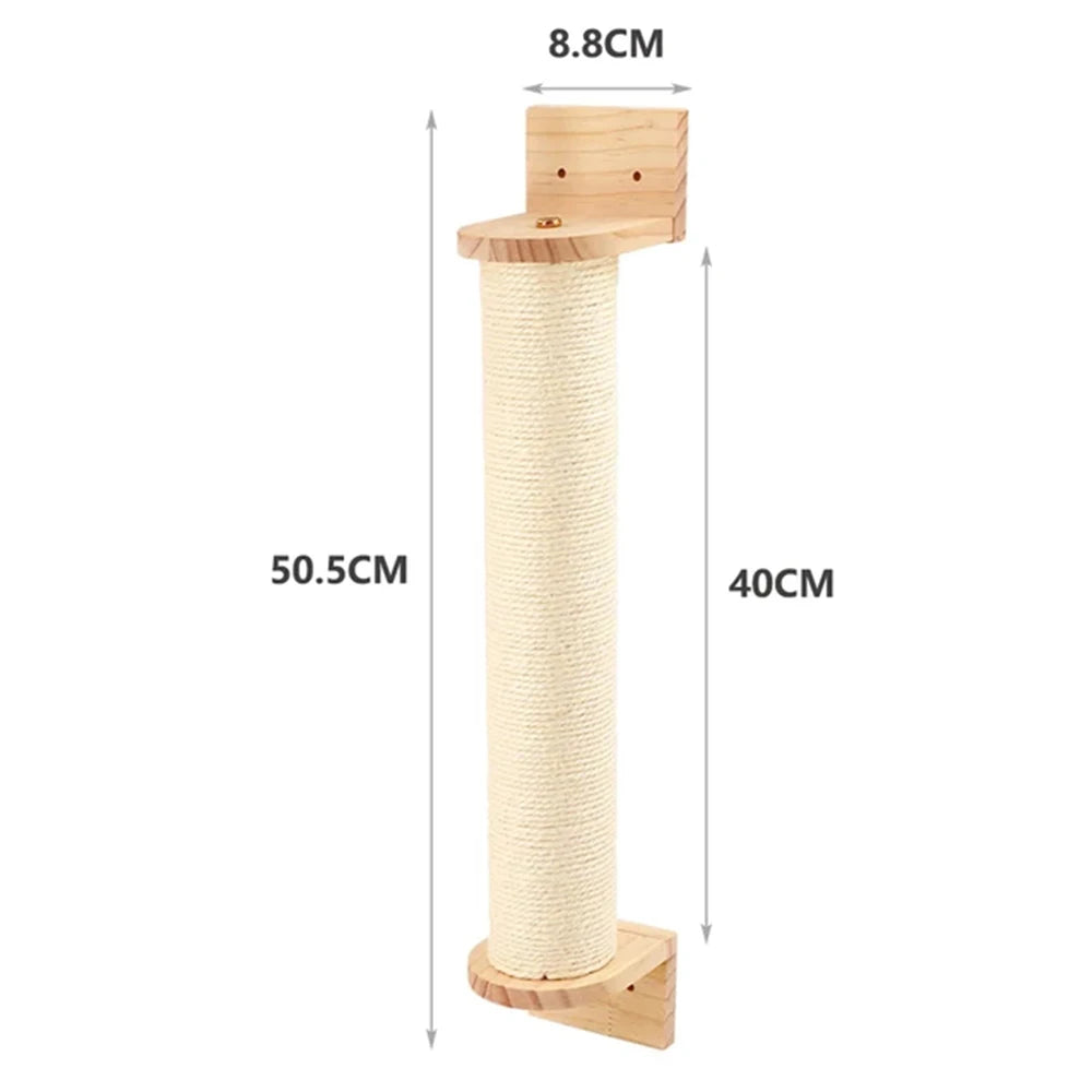 Wall-Mounted Cat Climbing Rope with Wooden Steps – Sisal Rope Scratcher & Climbing Furniture