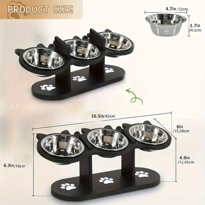 WoodyPaws™ Adjustable 3-Bowl Elevated Pet Feeder
