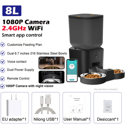 8L Smart Automatic Cat Feeder with Camera & WiFi