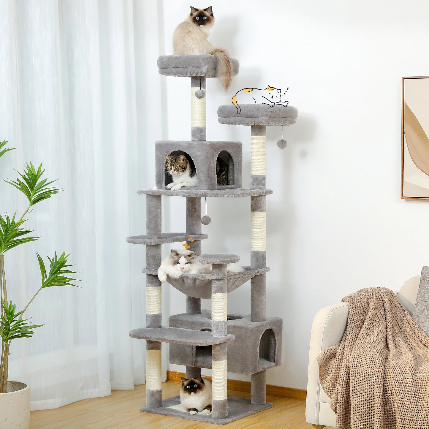 Large Indoor Cat Tree & Tower – Scratching Posts & Hammocks