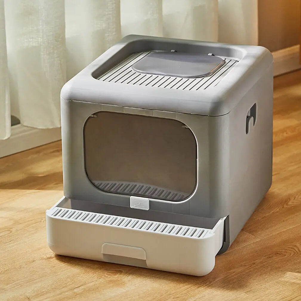 Foldable Enclosed Cat Litter Box – Sifting Tray with Scoop