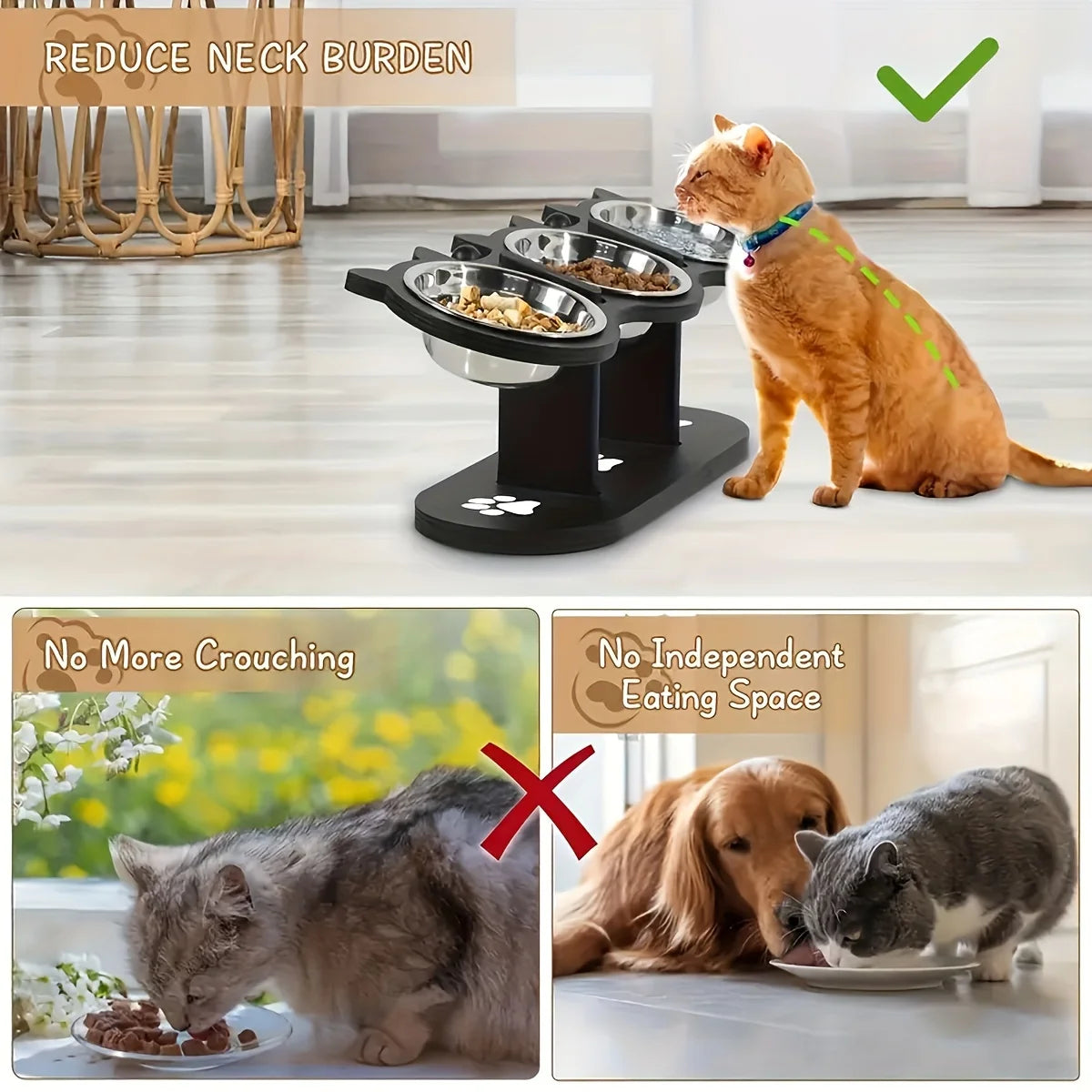 WoodyPaws™ Adjustable 3-Bowl Elevated Pet Feeder