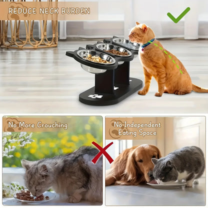 WoodyPaws™ Adjustable 3-Bowl Elevated Pet Feeder