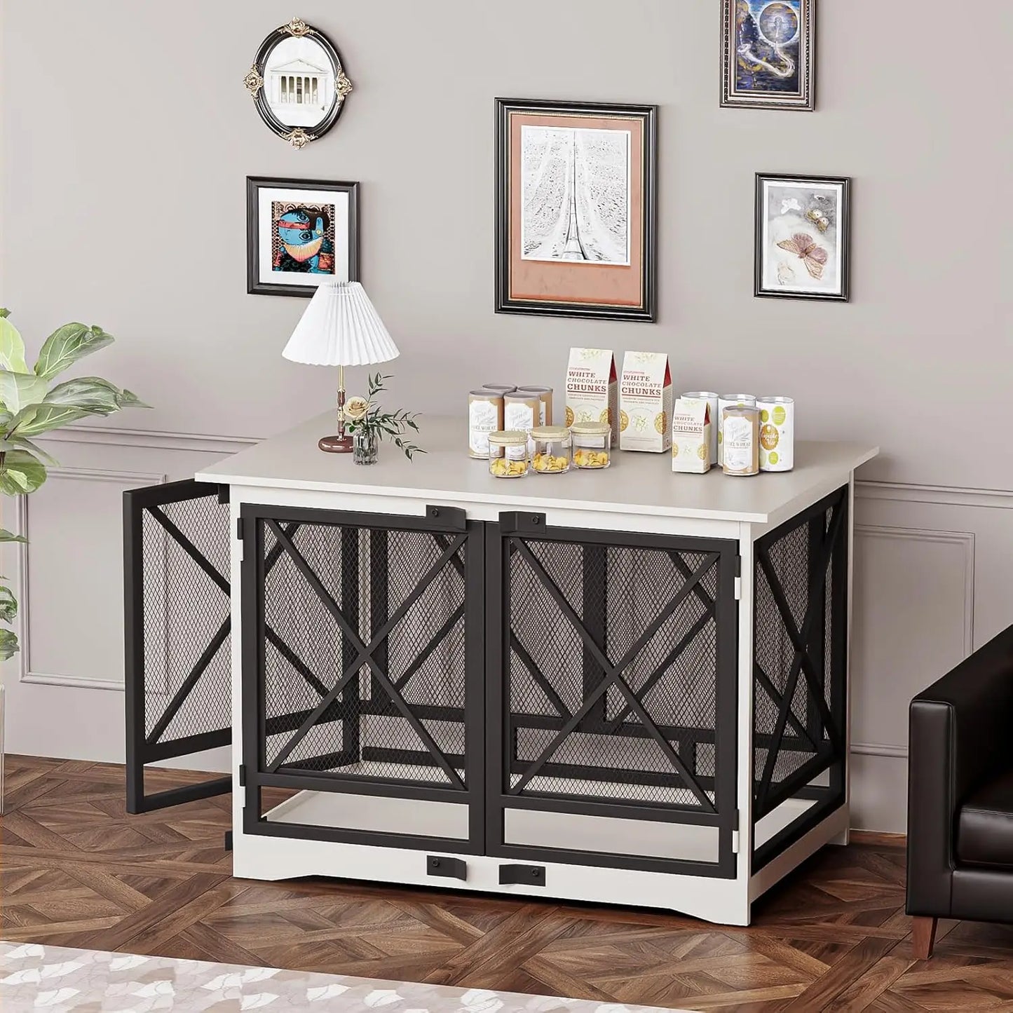 Wooden Dog Crate Furniture with Double Doors – Stylish Dog Cage for Large Breeds