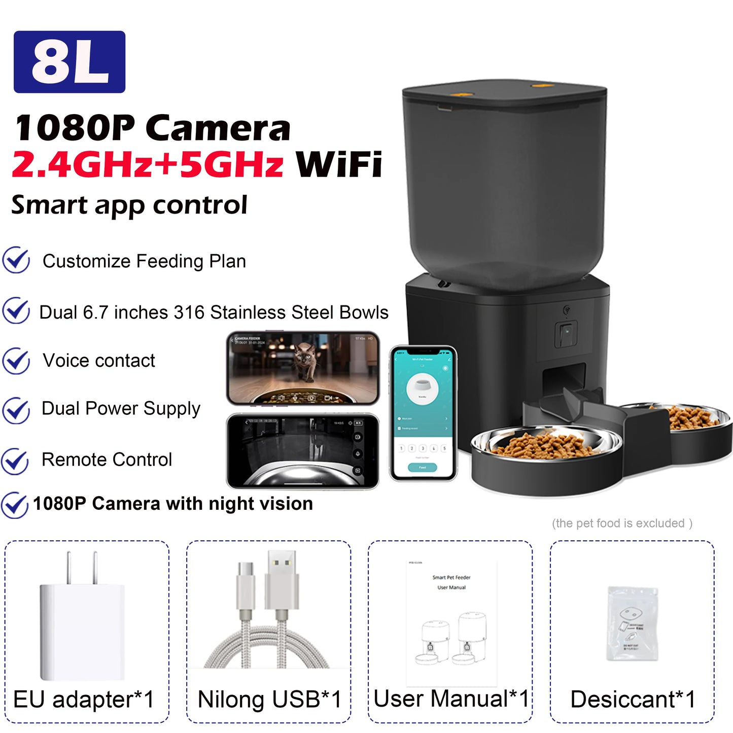 8L Smart Automatic Cat Feeder with Camera & WiFi