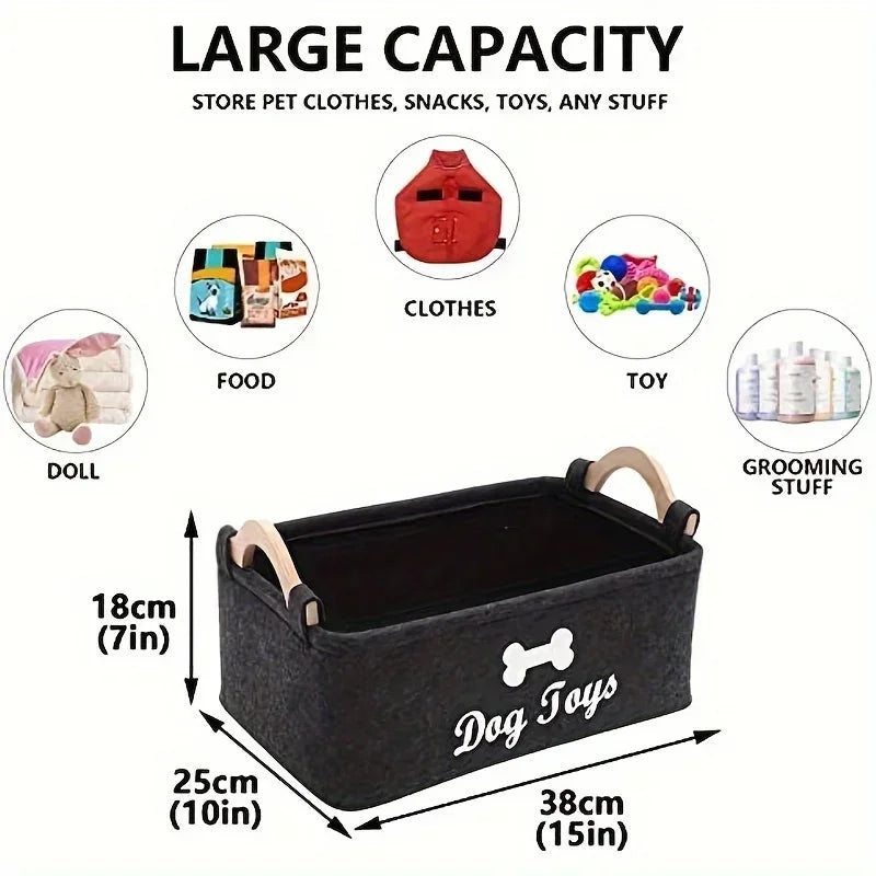 Felt Pet Toy Storage Box – Dog & Cat Organizer Basket