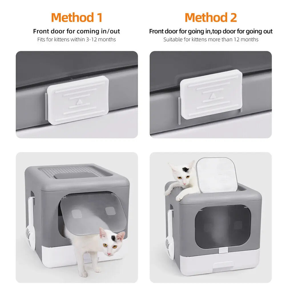Foldable Enclosed Cat Litter Box – Sifting Tray with Scoop