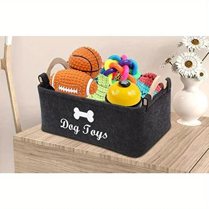 Felt Pet Toy Storage Box – Dog & Cat Organizer Basket