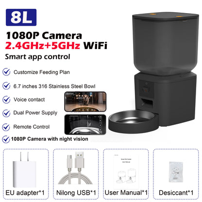 8L Smart Automatic Cat Feeder with Camera & WiFi