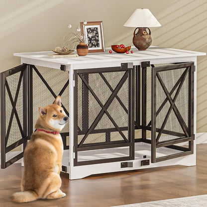 Wooden Dog Crate Furniture with Double Doors – Stylish Dog Cage for Large Breeds