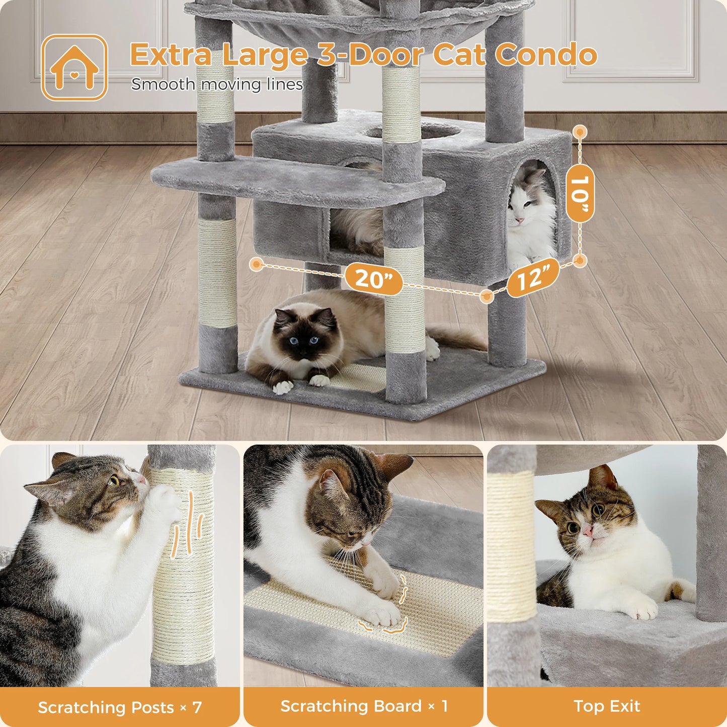 Large Indoor Cat Tree & Tower – Scratching Posts & Hammocks