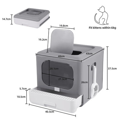 Foldable Enclosed Cat Litter Box – Sifting Tray with Scoop
