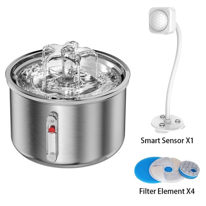 Stainless Steel Automatic Pet Water Fountain – USB Powered