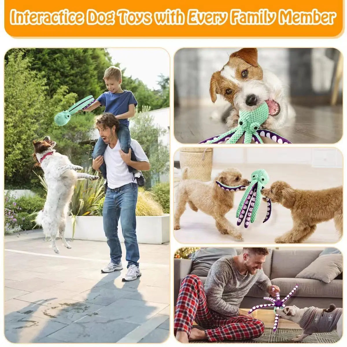 Plush Octopus Dog Toy – Interactive Squeaky Companion