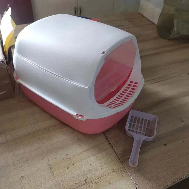 Semi-Enclosed Cat Litter Box – Splashproof Tray