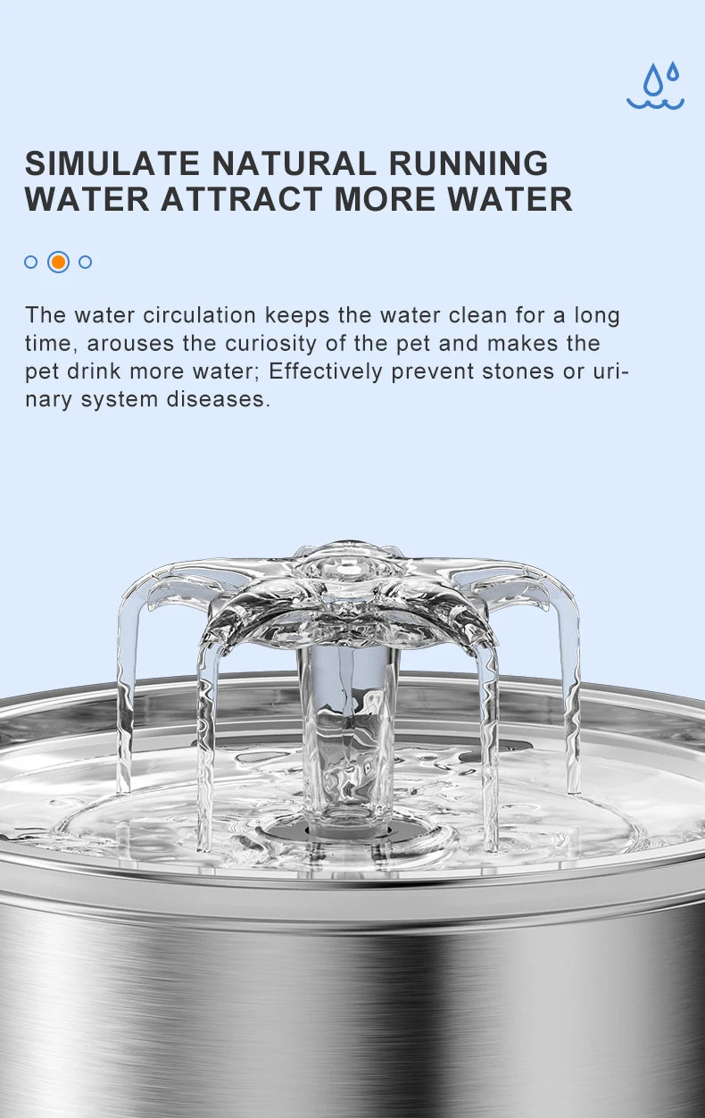 Stainless Steel Automatic Pet Water Fountain – USB Powered