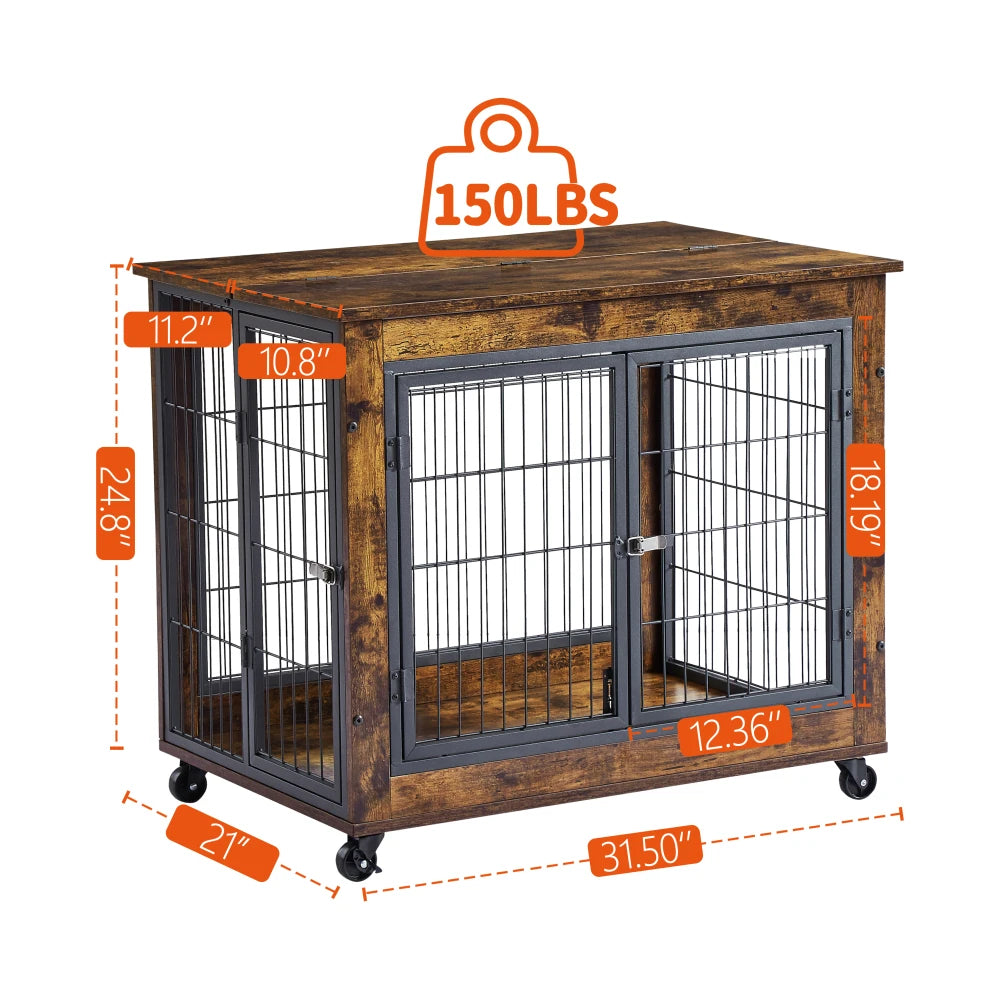 PawshHaus™ 2-in-1 Wooden Dog Crate & Furniture Console