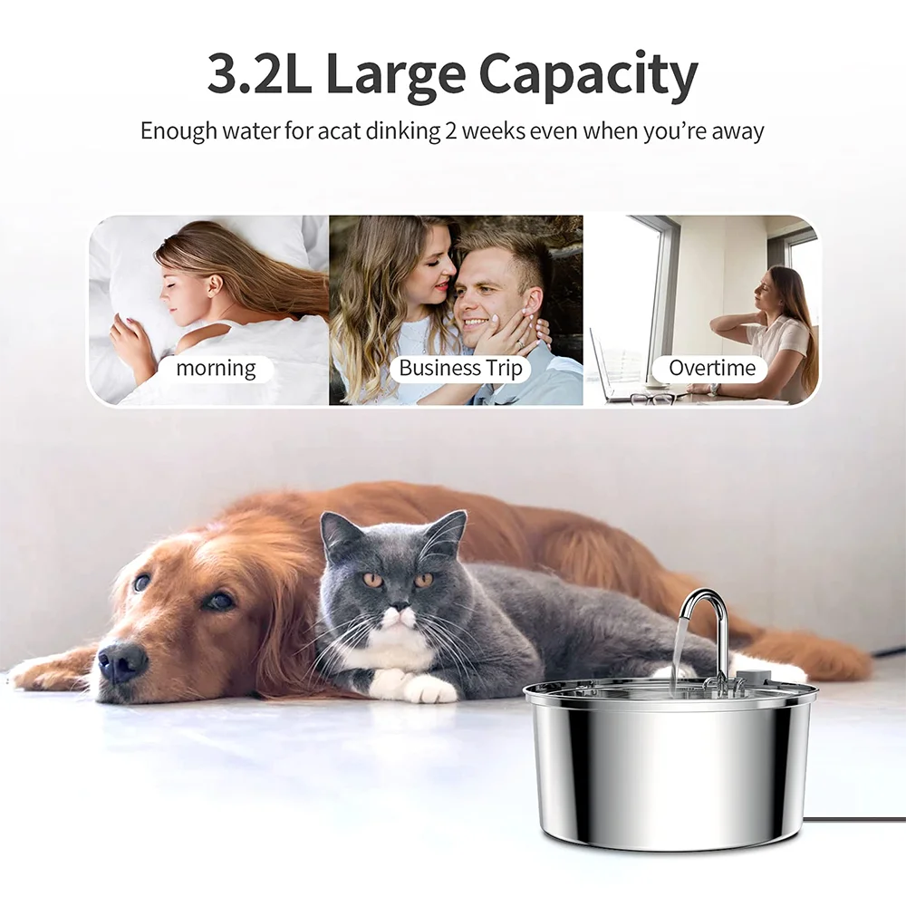 Stainless Steel Automatic Pet Water Fountain – USB Powered