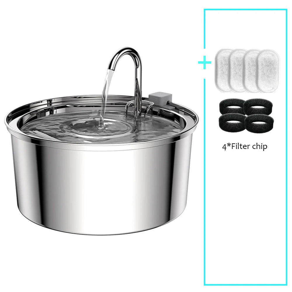Stainless Steel Automatic Pet Water Fountain – USB Powered