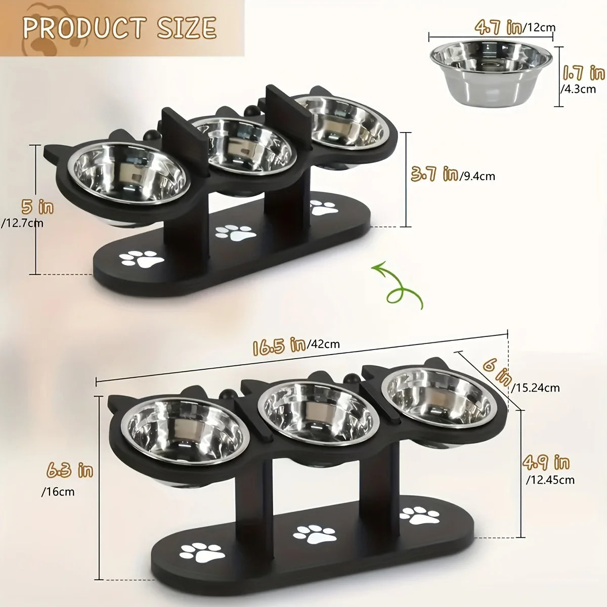 WoodyPaws™ Adjustable 3-Bowl Elevated Pet Feeder