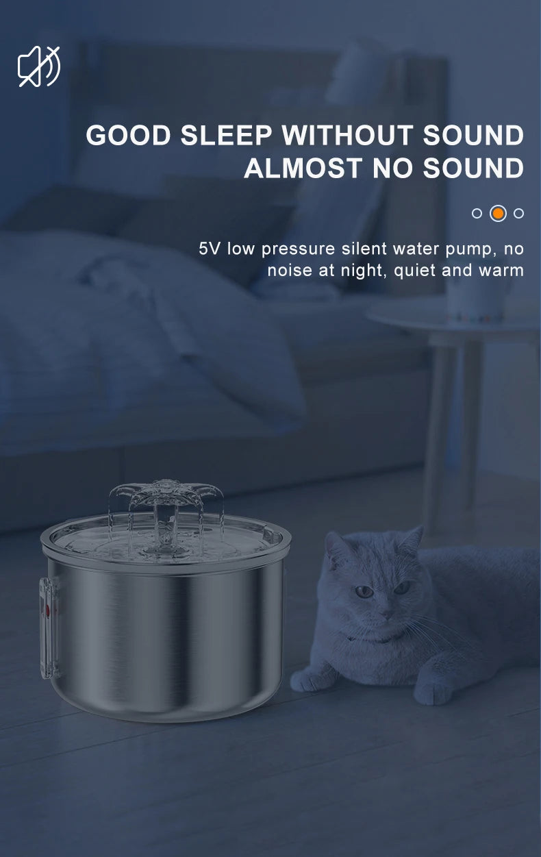 Stainless Steel Automatic Pet Water Fountain – USB Powered
