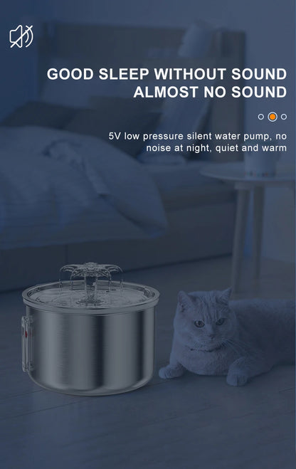 Stainless Steel Automatic Pet Water Fountain – USB Powered