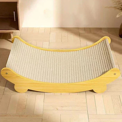 2-in-1 Wooden Cat Scratcher Bed – Detachable Scratch Pad & Sleeping Loun