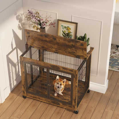 PawshHaus™ 2-in-1 Wooden Dog Crate & Furniture Console