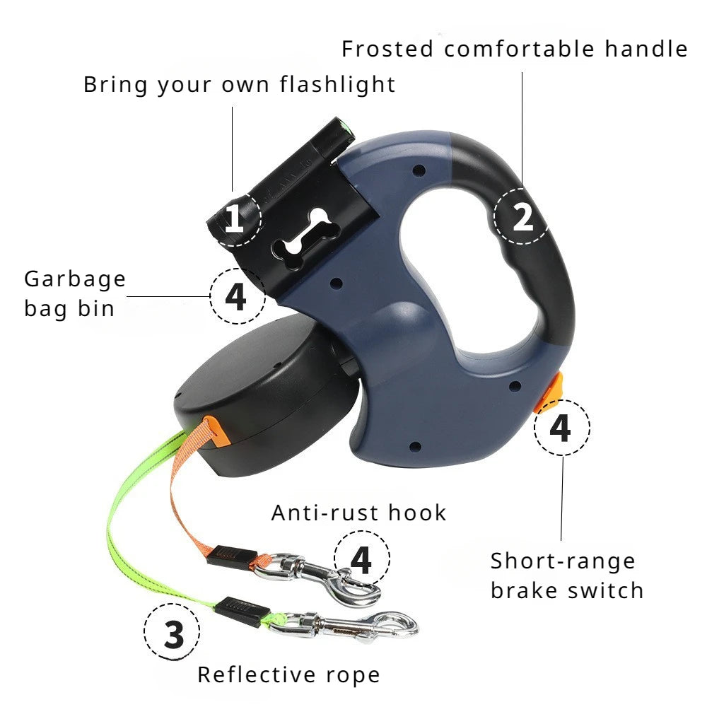 TwinGlow™ 2-in-1 Retractable Dual Dog Leash with LED Flashlight