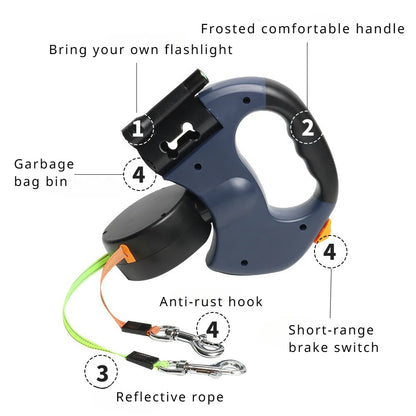 TwinGlow™ 2-in-1 Retractable Dual Dog Leash with LED Flashlight