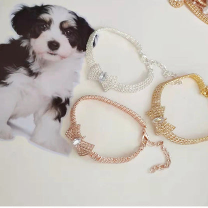Rose Gold Zircon Bow Tie Collar – Adjustable Dog & Cat Necklace