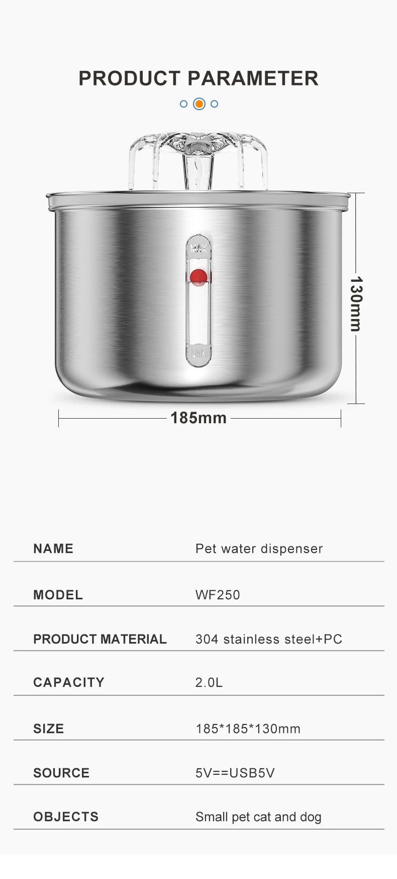 Stainless Steel Automatic Pet Water Fountain – USB Powered