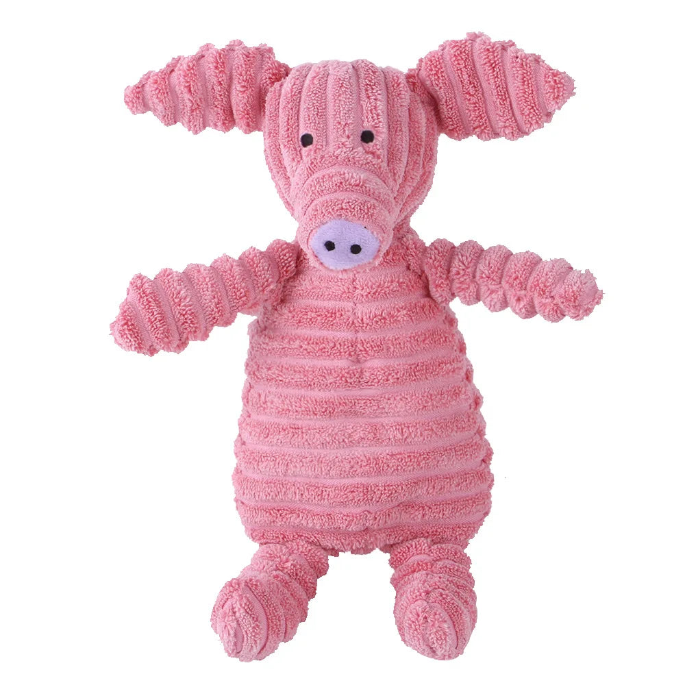 Corduroy Animal Plush Dog Toy – Squeaky Chew Toy