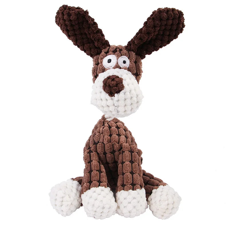 Corduroy Animal Plush Dog Toy – Squeaky Chew Toy