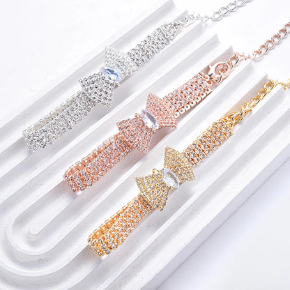Rose Gold Zircon Bow Tie Collar – Adjustable Dog & Cat Necklace