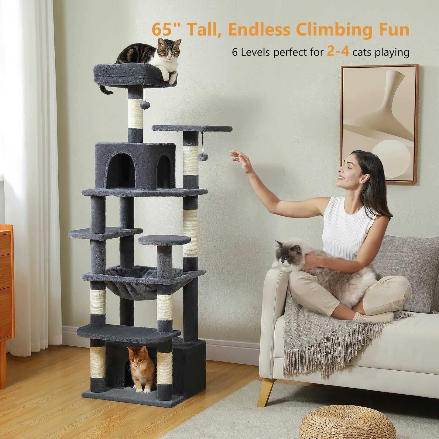Large Indoor Cat Tree & Tower – Scratching Posts & Hammocks