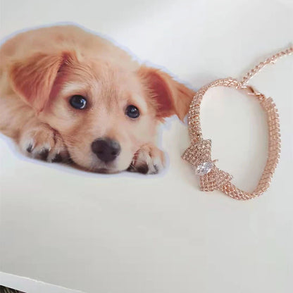 Rose Gold Zircon Bow Tie Collar – Adjustable Dog & Cat Necklace