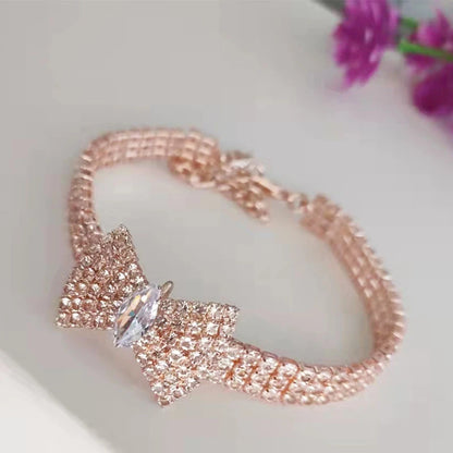 Rose Gold Zircon Bow Tie Collar – Adjustable Dog & Cat Necklace