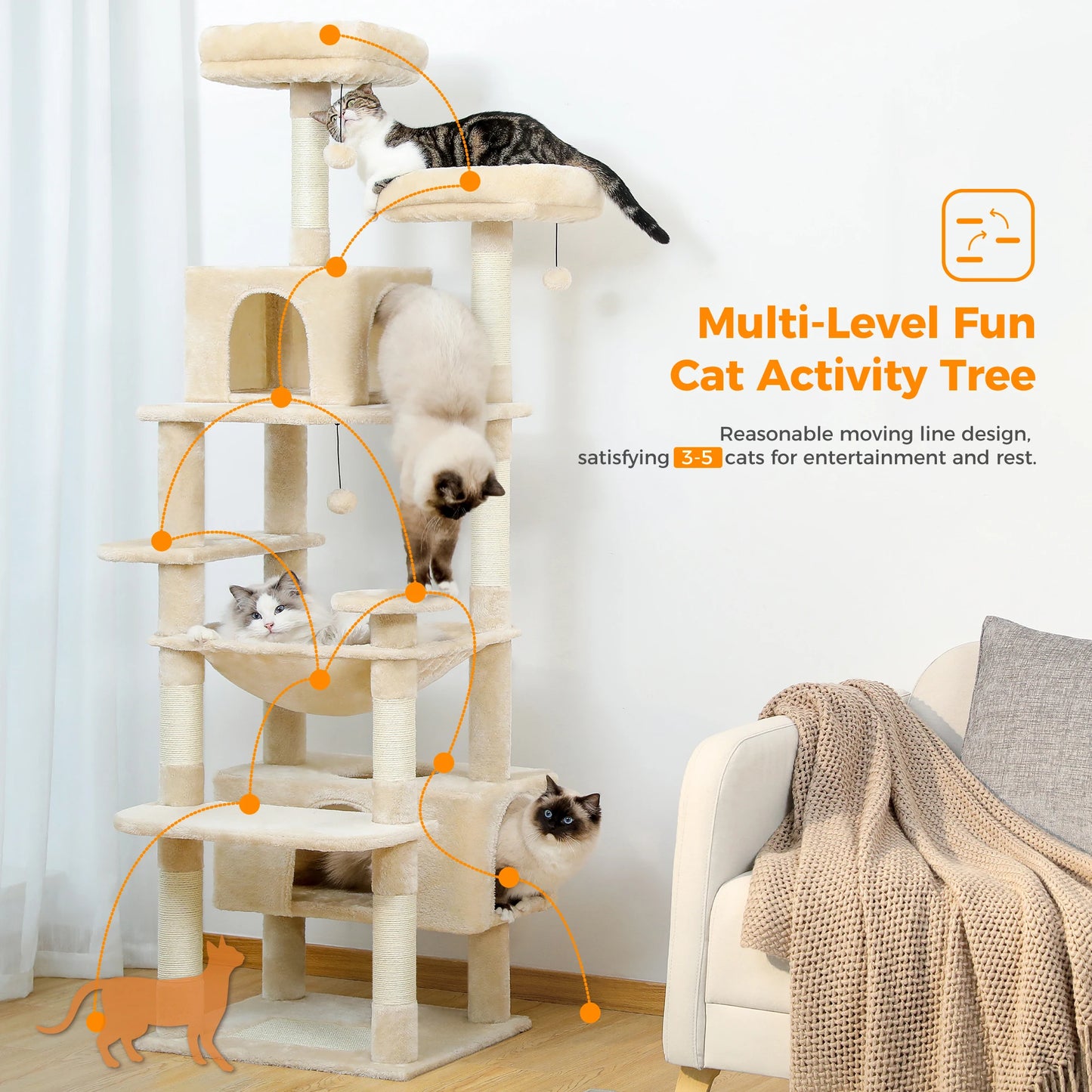 Large Indoor Cat Tree & Tower – Scratching Posts & Hammocks