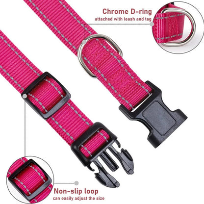Adjustable Reflective Dog Collar – Safety Nylon Strap