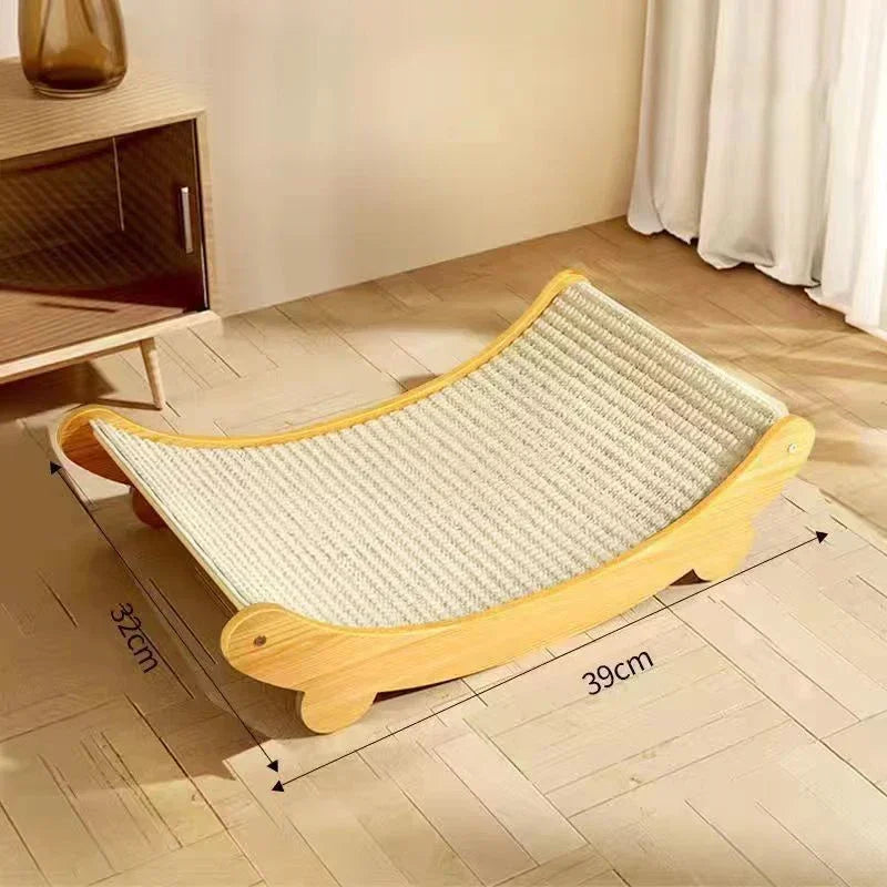 2-in-1 Wooden Cat Scratcher Bed – Detachable Scratch Pad & Sleeping Loun